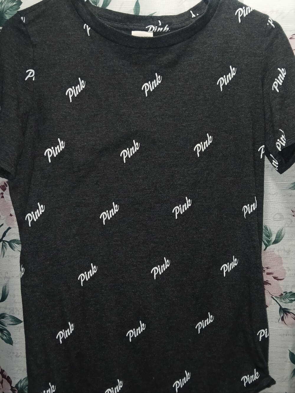 Victoria's Secret Pink Charcoal Gray Logo Tee
